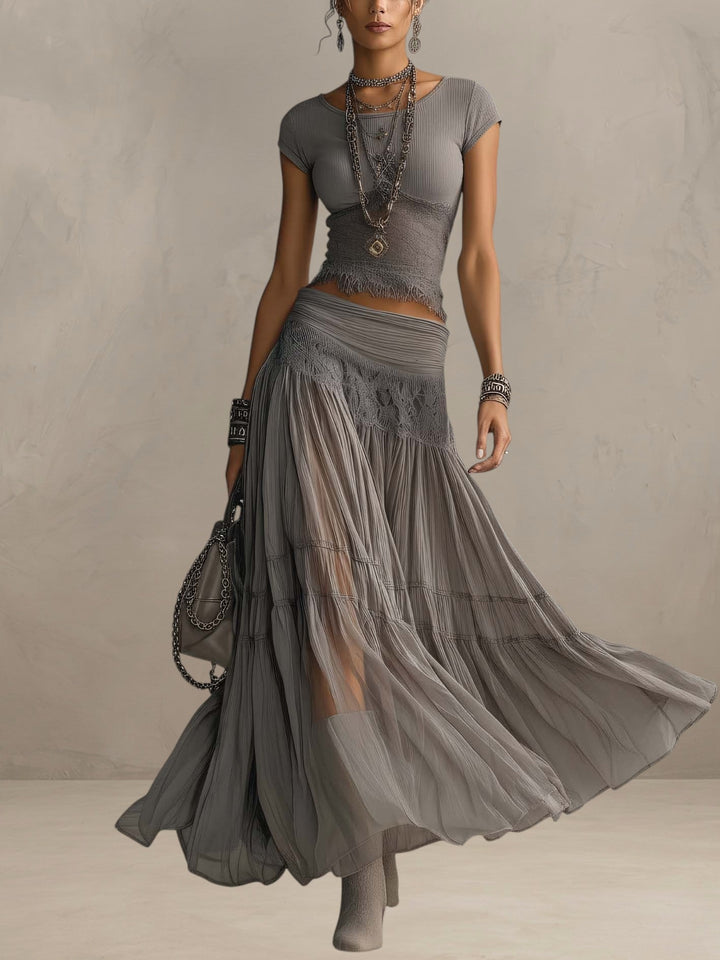 LIVIANA | LACE PANEL MAXI SKIRT SET