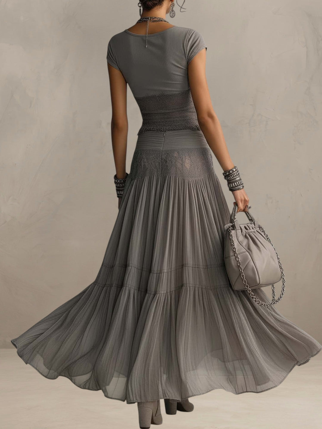 LIVIANA | LACE PANEL MAXI SKIRT SET