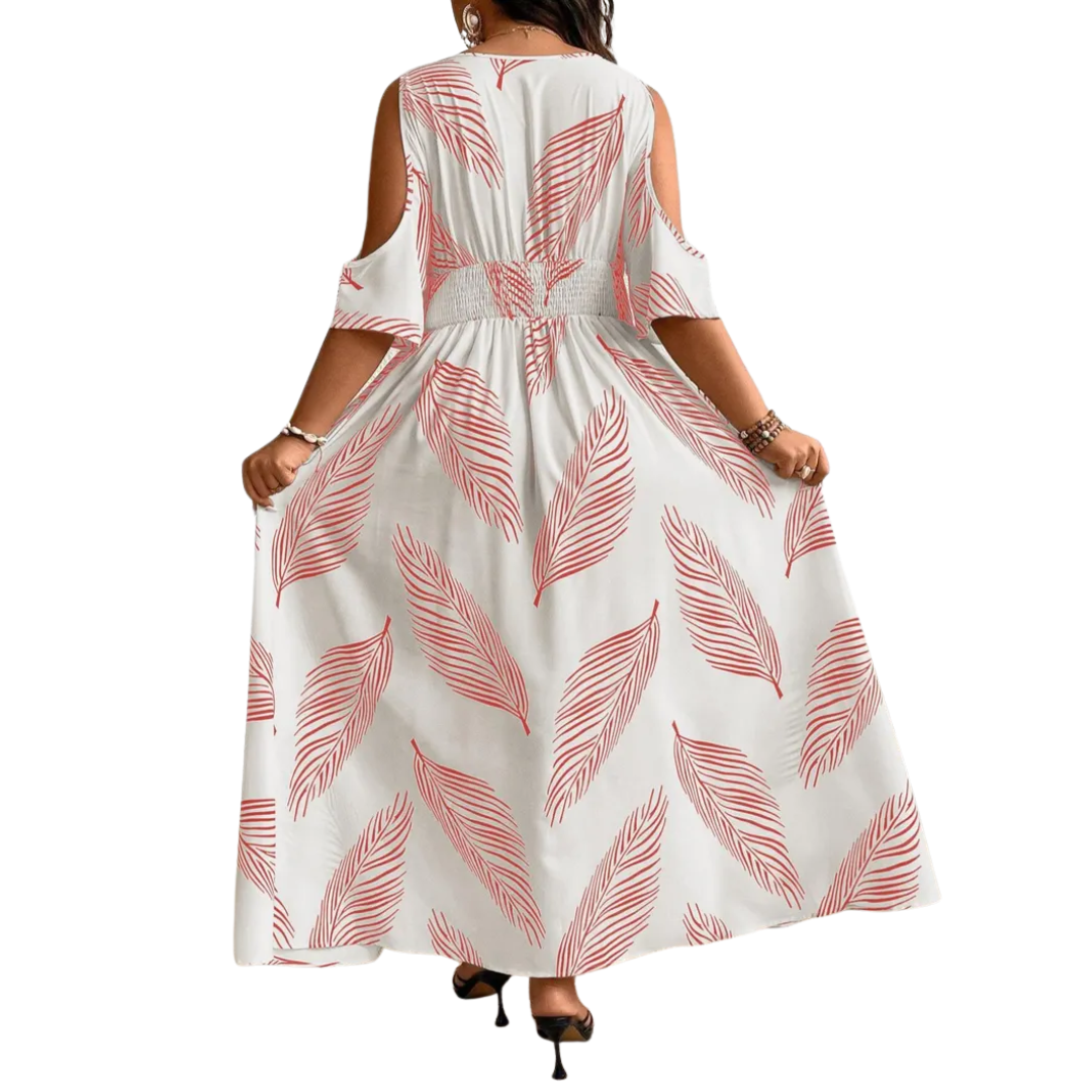 WAFAE– Boho Print Cold Shoulder Dress