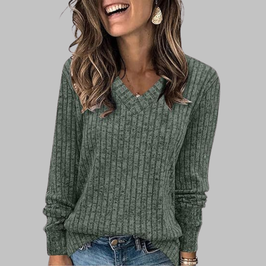 DEMI - Comfy V-Neck Long Sleeve Top
