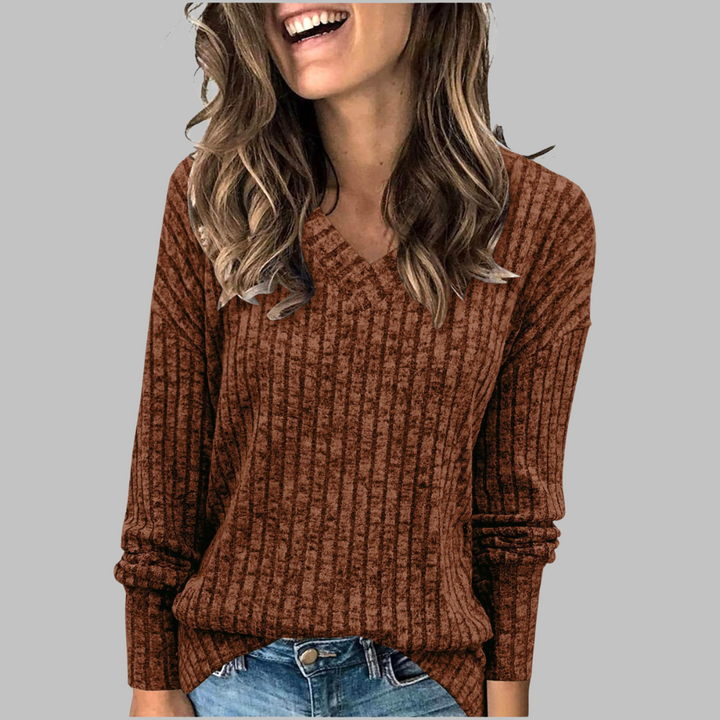 DEWY - Comfy V-Neck Long Sleeve Top