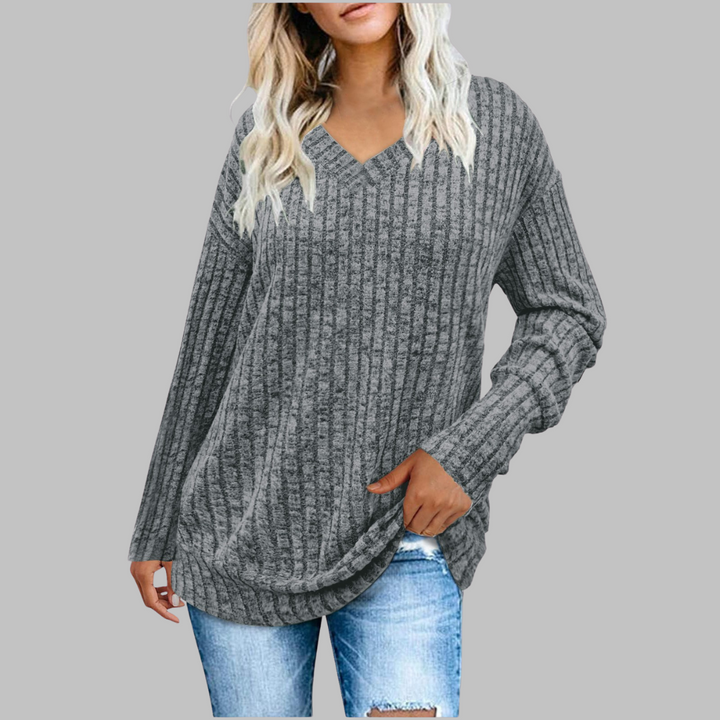 DEWY - Comfy V-Neck Long Sleeve Top