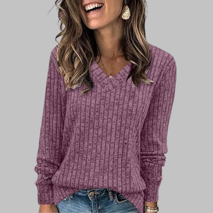 DEWY - Comfy V-Neck Long Sleeve Top