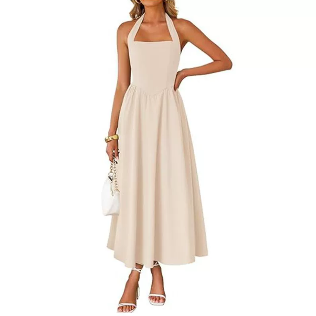 JESSY – Sleeveless Halter Ruched Pocket Dress