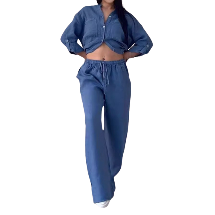 CYON – Relaxed Linen Shirt & Wide Leg Pants Set