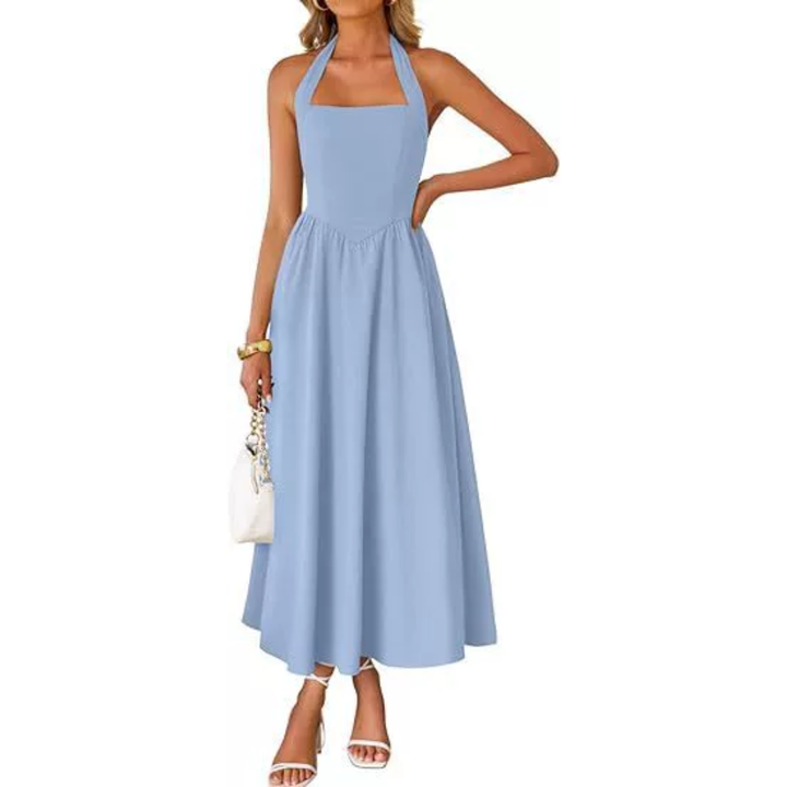 JESSY – Sleeveless Halter Ruched Pocket Dress