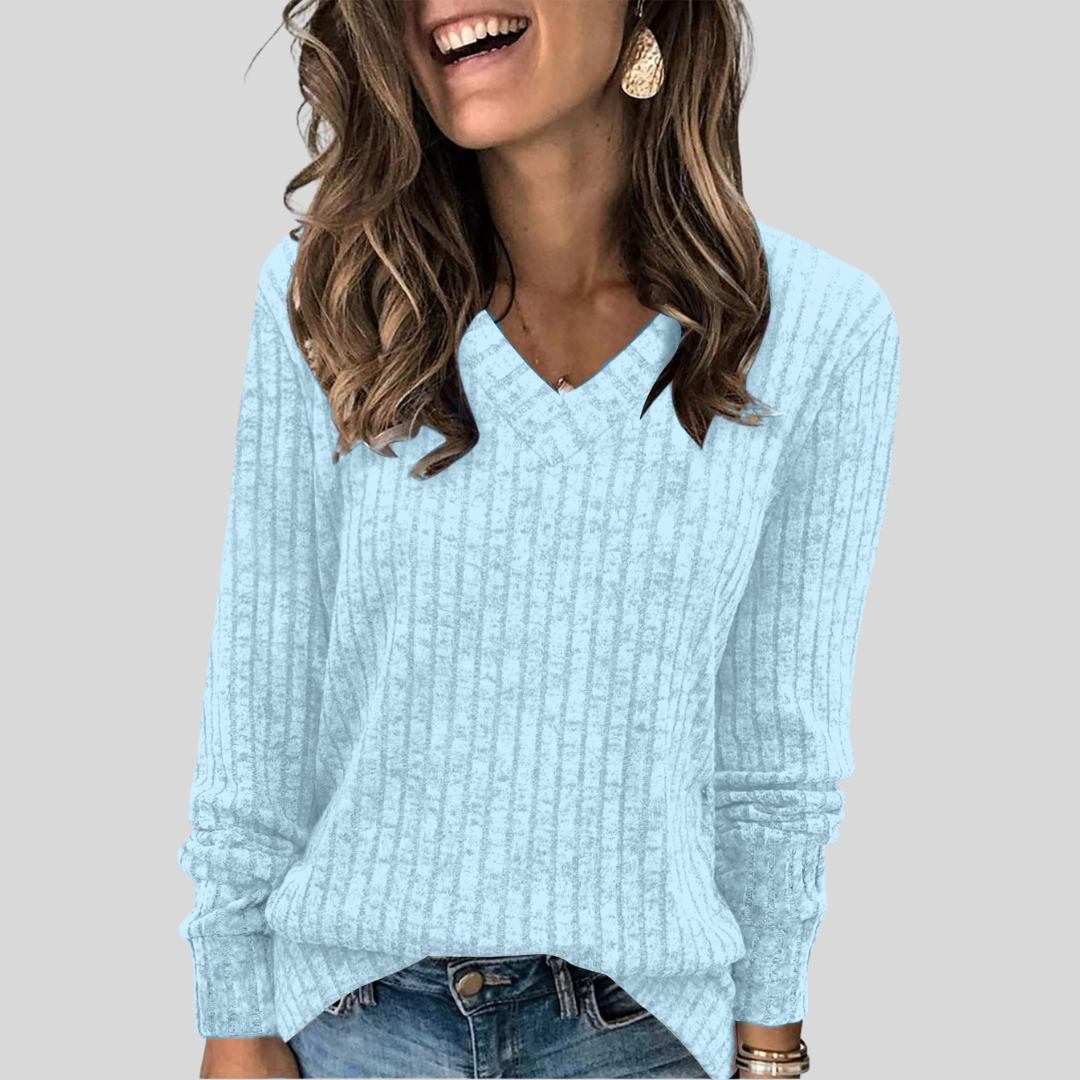 DEWY - Comfy V-Neck Long Sleeve Top