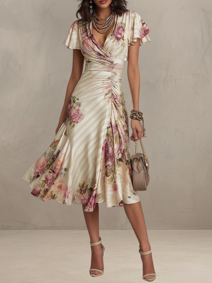 ALBA | ELEGANT RETRO FLORAL MIDI DRESS