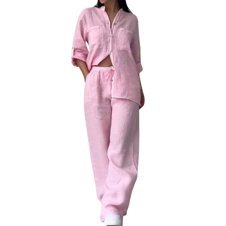 CYON – Relaxed Linen Shirt & Wide Leg Pants Set