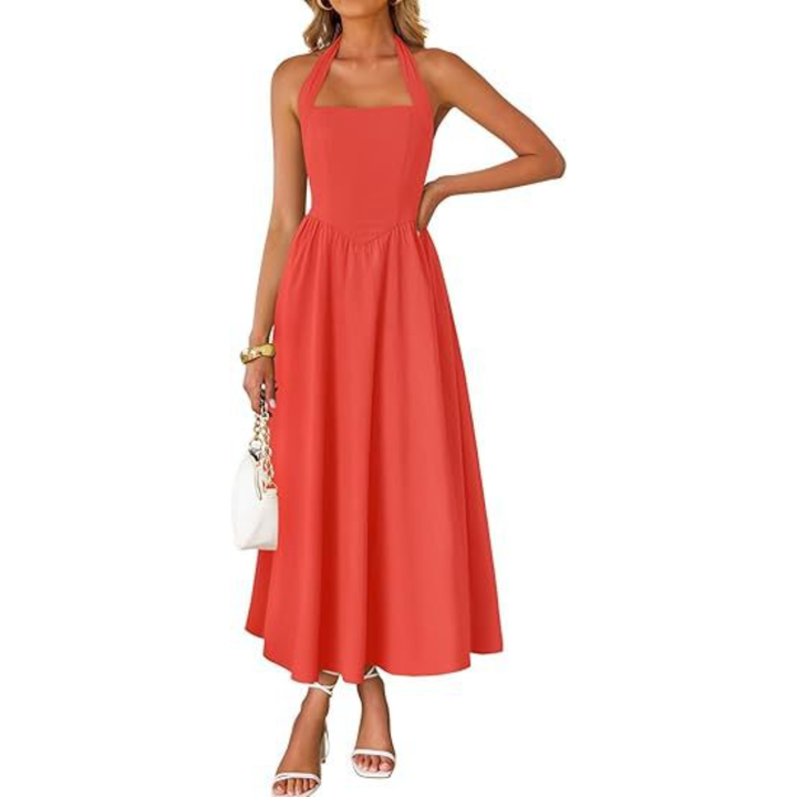 JESSY – Sleeveless Halter Ruched Pocket Dress