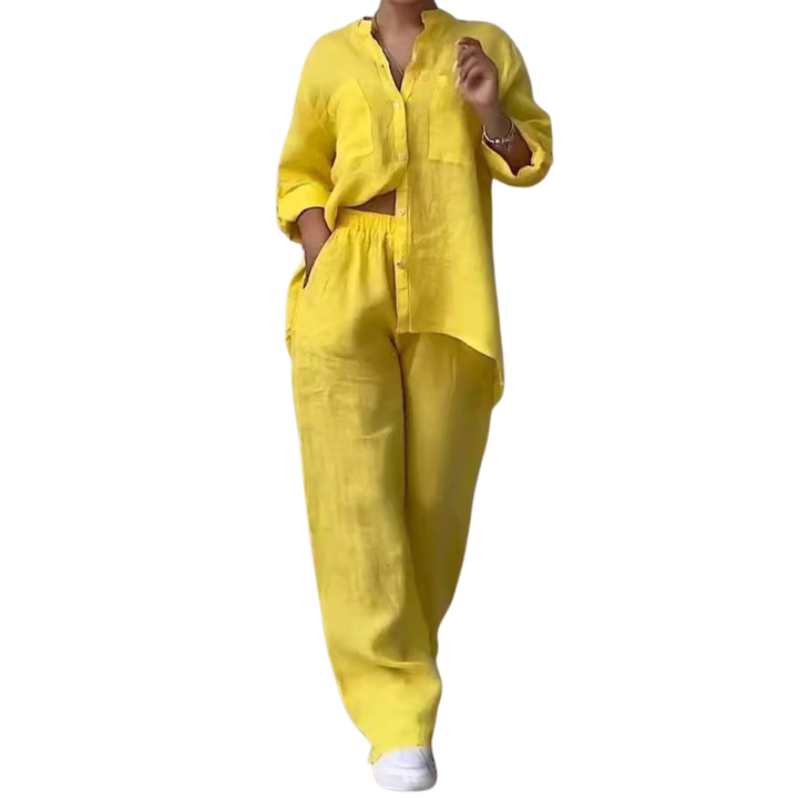 CYON – Relaxed Linen Shirt & Wide Leg Pants Set