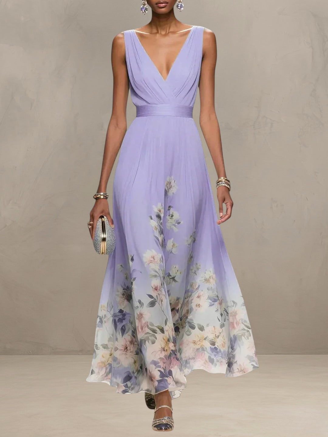 ROSA | FLORAL CHIFFON V-NECK MAXI DRESS