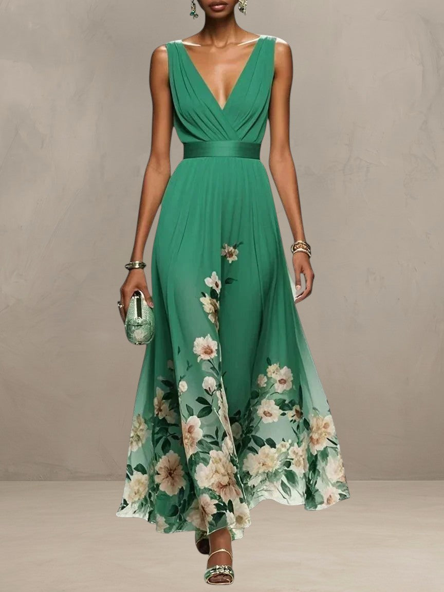 ROSA | FLORAL CHIFFON V-NECK MAXI DRESS