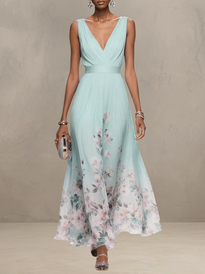 ROSA | FLORAL CHIFFON V-NECK MAXI DRESS