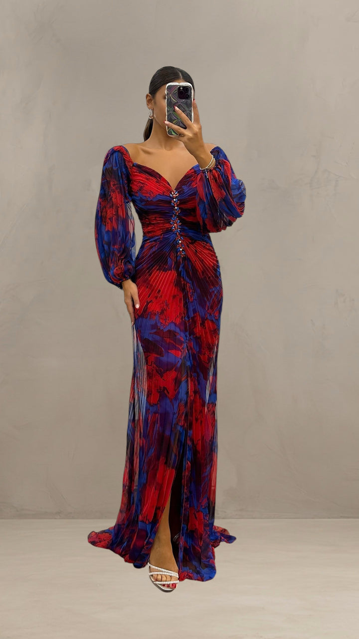 SOPHIE | LONG PLEATED EVENING DRESS